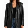 Black Oversized Leather Blazer for Women