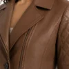 Women's Cropped Brown Quilted Sleeves Leather Jacket