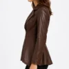 Real Leather Cognac Peplum Jacket For Womens