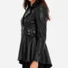 Asymmetrical Black Peplum Leather Jacket for Womens