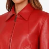 Red Leather Bomber Jacket For Women