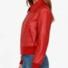 Red Leather Bomber Jacket For Womens