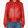 Red Leather Bomber Jacket Womens