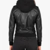 Hooded Roslyn Black Leather Bomber Jacket