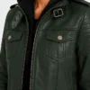 Roslyn Hooded Leather Bomber Green Jacket Womens