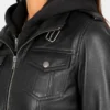 Roslyn Black Hooded Leather Bomber Jacket
