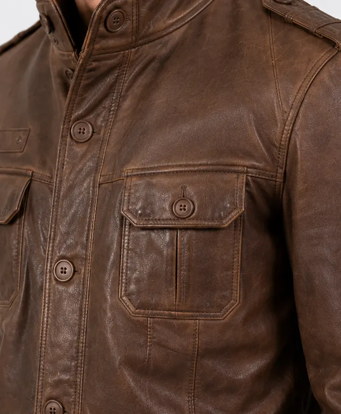 Mens Four Pockets Brown Vintage Leather Jacket