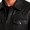 Mens Black Shirt Collar Leather Trucker Jacket