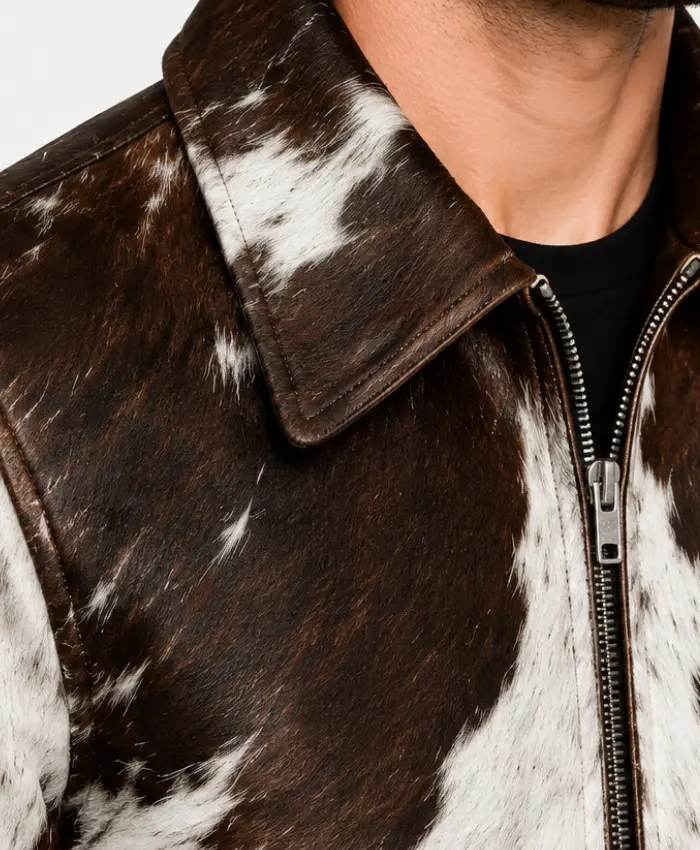 Shrit Collar Cowhide Leather Jacket For Mens