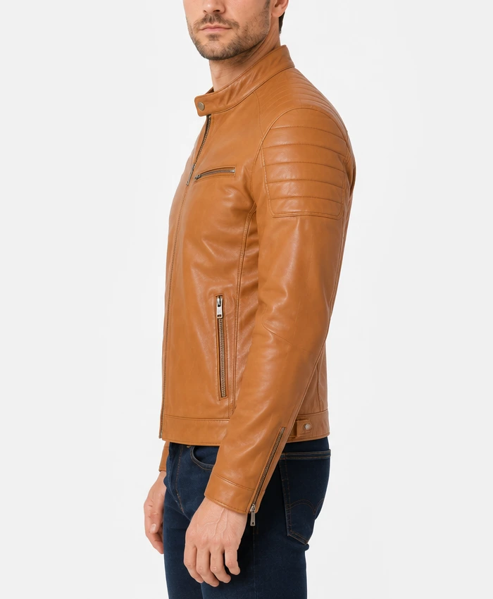 Mens Tan Leather Motorcycle Jacket​
