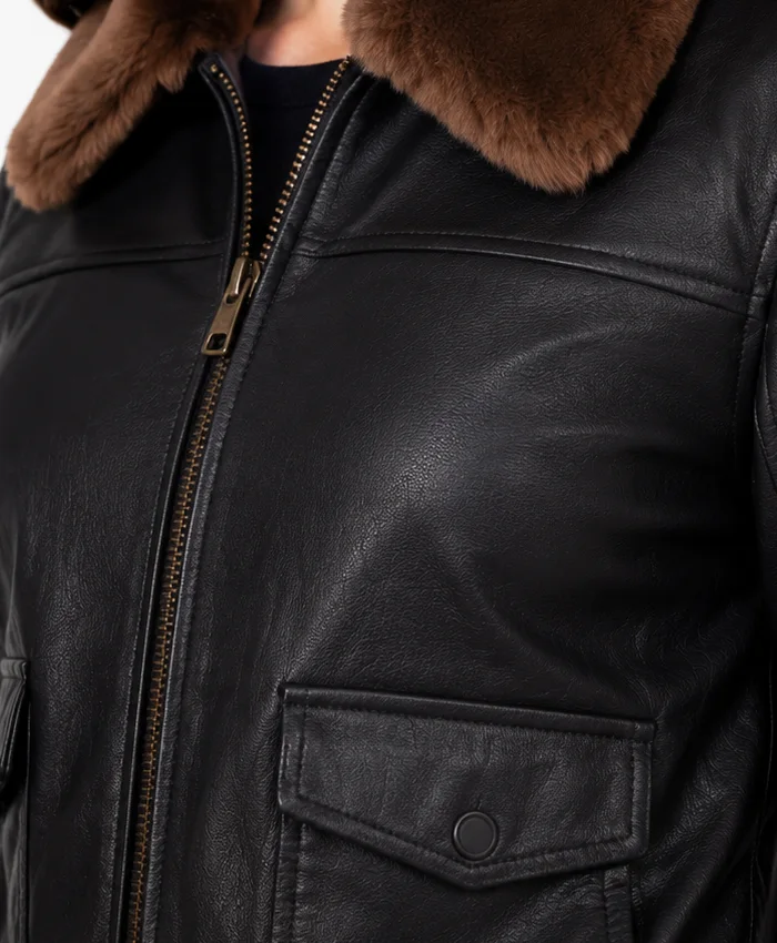 Women Black Leather Bomber Fur Collar Jacket