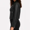 Womens Biker Black Cropped Leather Jacket