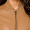 Womens Tan Bomber Leather Jacket​