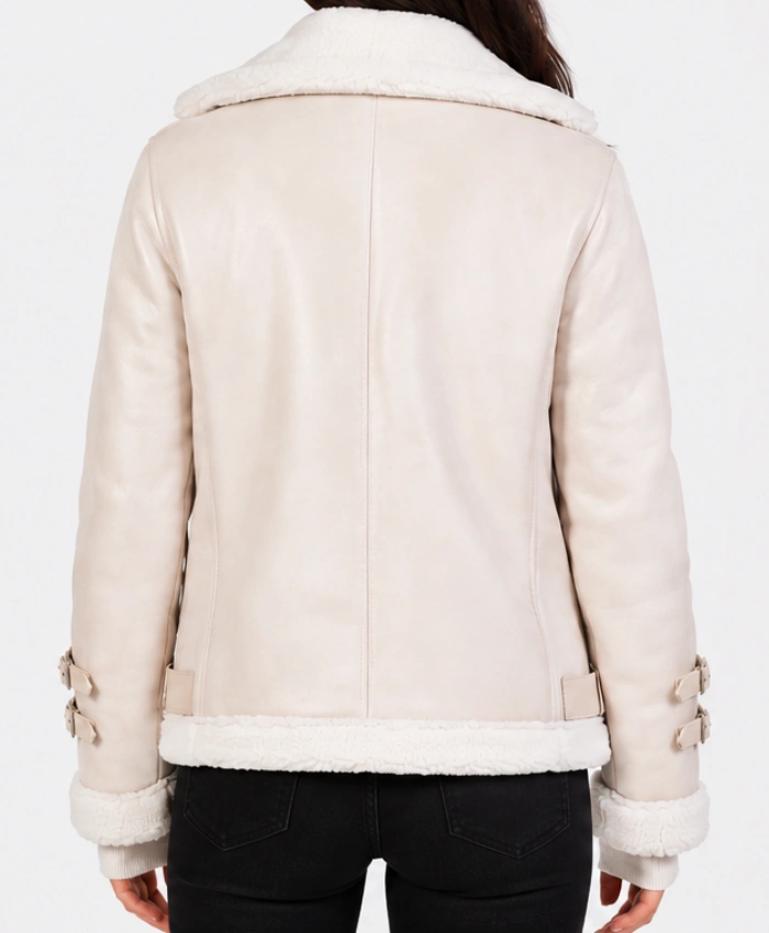 Womens White B3 Shearling Leather Jacket