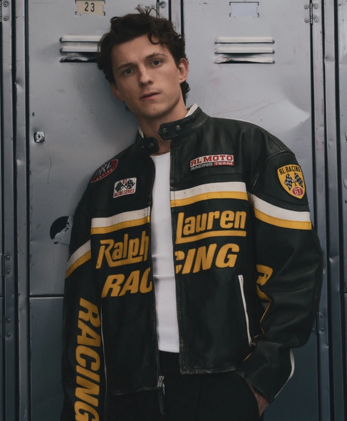 2026 Esquire UK Magazine Tom Holland Black Leather Racing Jacket