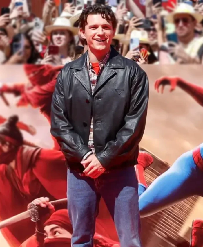 Tom Holland Spider-Man New Day Premier Black Leather Jacket