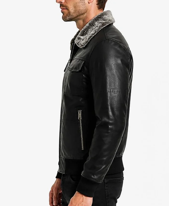 Vintage Bomber Detachable Fur Collar Jacket For Mens