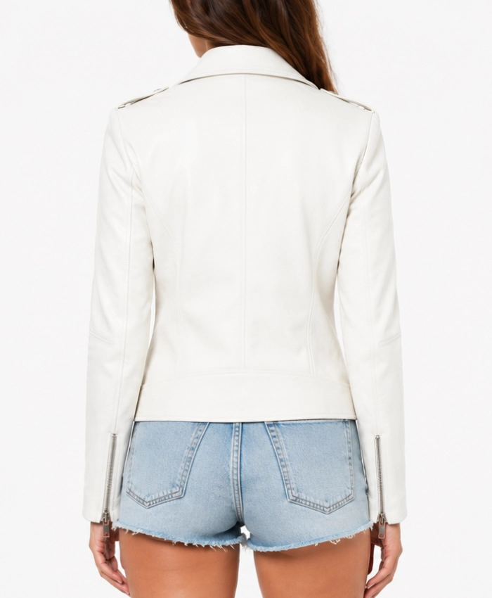 Womens White Leather Motorcycle Jacket