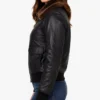 Ladies Black Leather Bomber Jacket With Fur Collar​