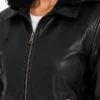 Women Black Leather Bomber Jacket With Removable Hood​