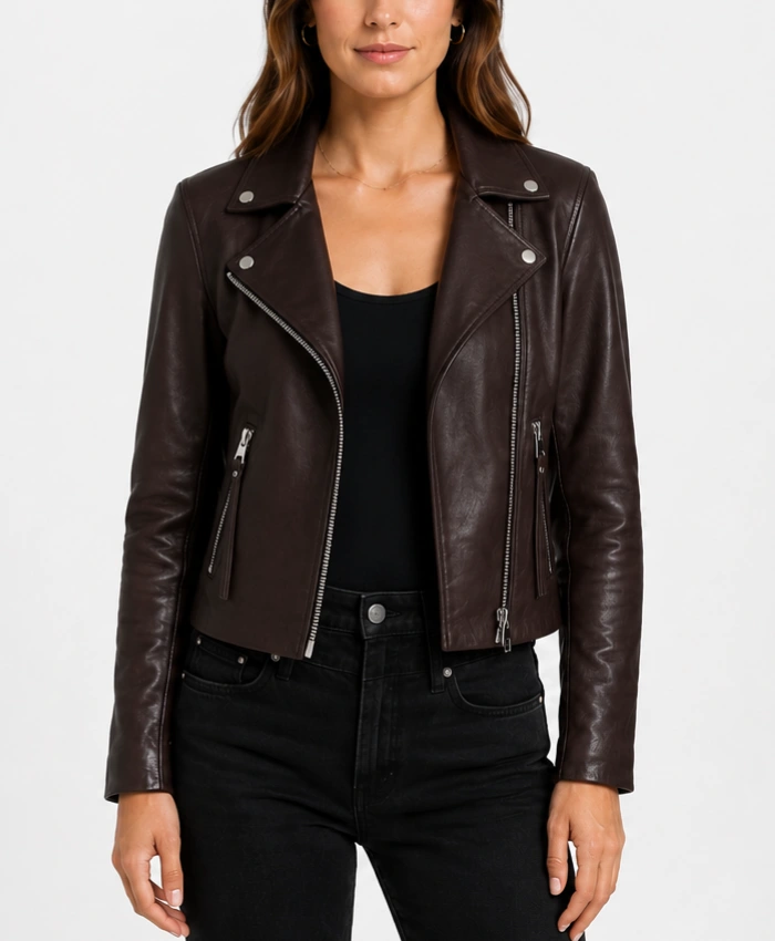 Oxblood Biker Leather Jacket for Women