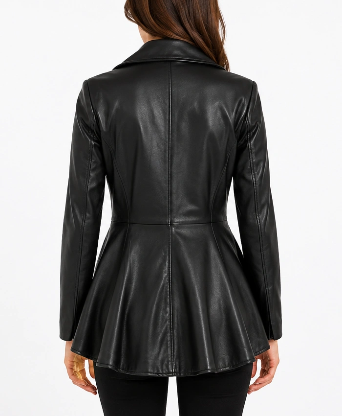 Buy Womens Asymmetrical Black Peplum Leather Jacket