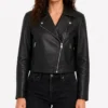 Womens Black Biker Leather Cropped Jacket