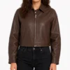 Brown Cropped Leather Jacket for Womens