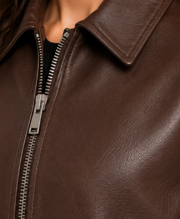 Womens Brown Cropped Leather Jacket