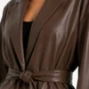 Brown Women Oversized Drop Shoulder Belted Leather Blazer