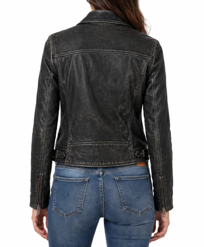 Womens Distressed Leather Motorcycle Jacket