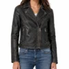 Womens Distressed Leather Black Motorcycle Jacket