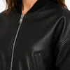 Womens Black Drop Shoulder Cropped leather Bomber Jacket