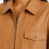 Womens Tan Oversized Drop Shoulders Leather Jacket