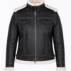 Fiona Black Shearling Hooded Leather Jacket