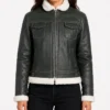 Buy Now Fiona Green Hooded Shearling Leather Jacket