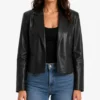 Womens Open Front Leather Cropped Style Blazer