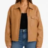 Oversized Drop Shoulders Tan Leather Jacket for Womens