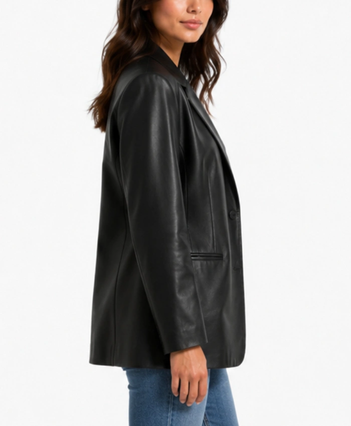 Buy Womens Oversized Black Leather Blazer