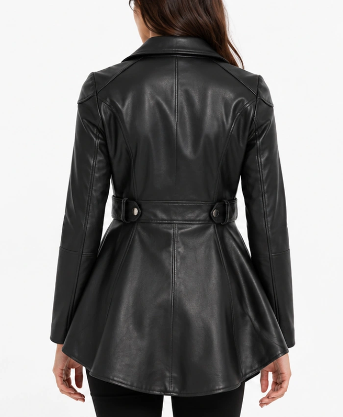 Real Leather Cognac Peplum Jacket for Womens