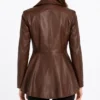 Buy Womens Real Leather Cognac Peplum Jacket on sale