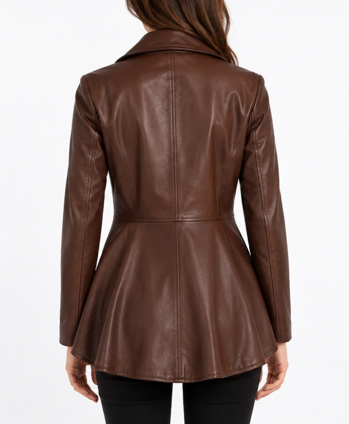 Buy Womens Real Leather Cognac Peplum Jacket on sale