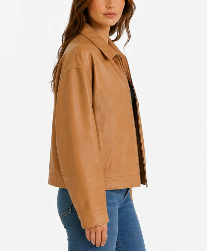 Womens Oversized Drop Shoulders Tan Leather Jacket