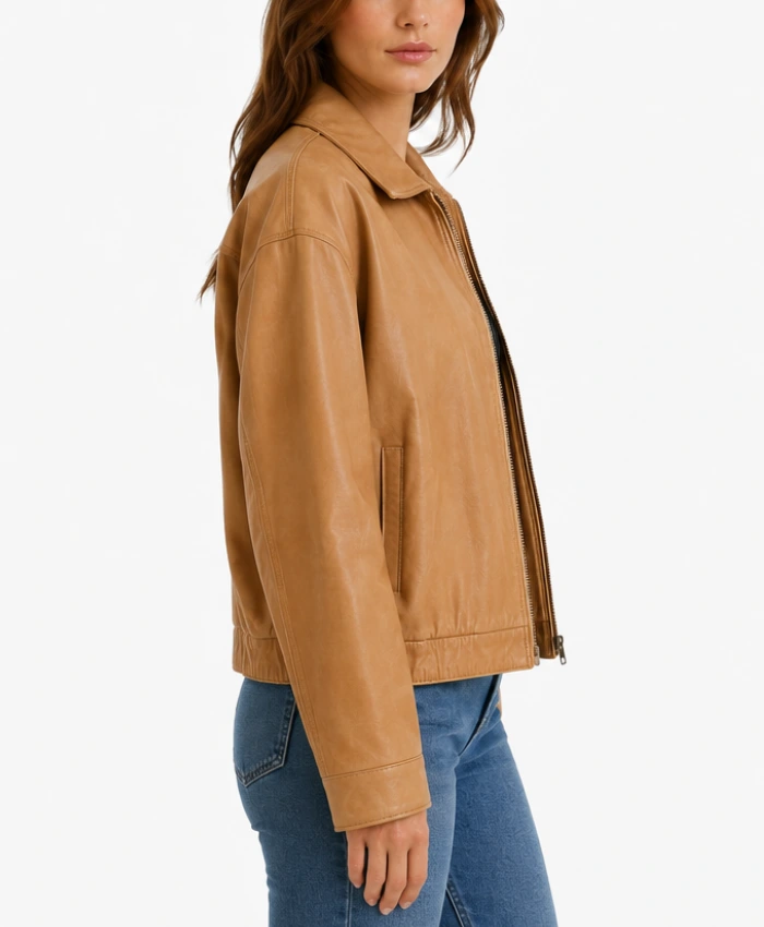 Womens Slochy Tan Leather Jacket