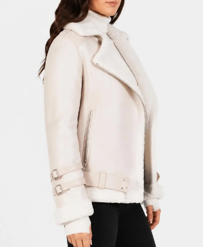 Womens White B3 Shearling Leather Jacket Women
