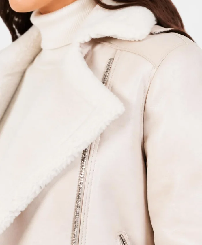 Womens White B3 Shearling Leather Jacket Womens