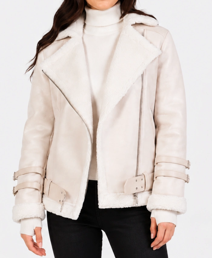 Shop Womens White B3 Shearling Leather Jacket