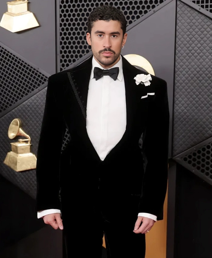 Bad Bunny 68th GRAMMY Awards Black Velvet Suit - Image 3