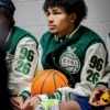 2026 EYBL Peach Jam Champions Florida Rebels Green and White Leather Sleeves Wool Jacket