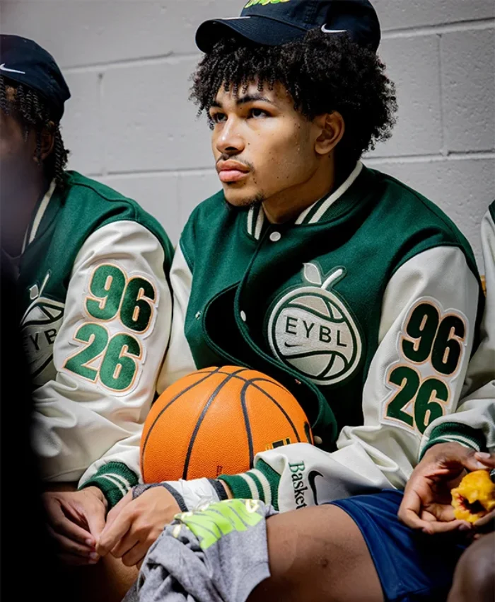 2026 EYBL Peach Jam Champions Florida Rebels Green and White Leather Sleeves Wool Jacket